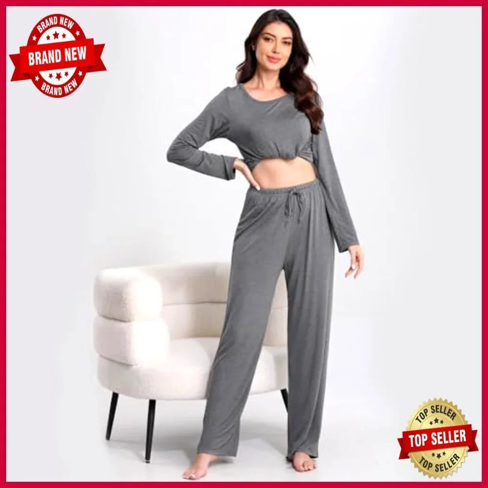 Soft Wide Leg Lounge Pants 4 Pack Drawstring Elastic Waist Comfortable